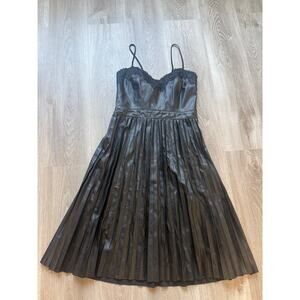 Express Faux Leather Pleated Midi Dress Small, Black, Lace